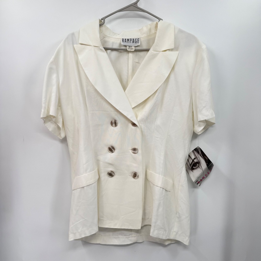 Rampage Womens‎ Cream Double Breasted Short Sleeve Blazer Style Top Size 11